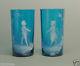 Sapphire Blue Victorian Era Mary Gregory Glass Bohemian Tumblers