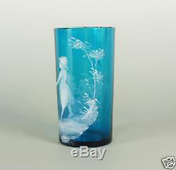 Sapphire Blue Victorian era Mary Gregory Glass Bohemian Tumblers