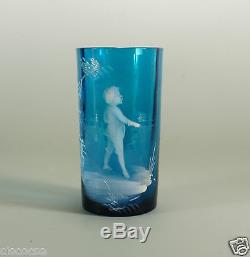 Sapphire Blue Victorian era Mary Gregory Glass Bohemian Tumblers