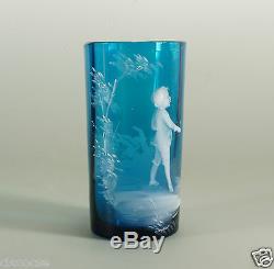 Sapphire Blue Victorian era Mary Gregory Glass Bohemian Tumblers