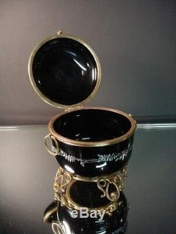 Scarce Moser Enameled Black Opaline Bird Trinket Casket Box Czech Victorian Era