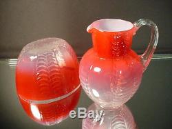 Scarce Phoenix Glass Rubina Lincoln Drape Sugar & Creamer Opaline Cased Interior