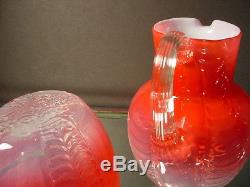 Scarce Phoenix Glass Rubina Lincoln Drape Sugar & Creamer Opaline Cased Interior
