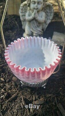 Scarce Victorian Mt. Washington Pink MOP Diamond Quilt Brides Bowl Silverplate