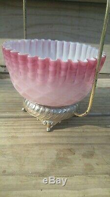 Scarce Victorian Mt. Washington Pink MOP Diamond Quilt Brides Bowl Silverplate