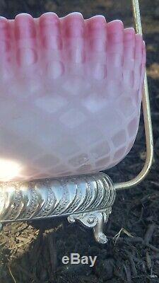 Scarce Victorian Mt. Washington Pink MOP Diamond Quilt Brides Bowl Silverplate