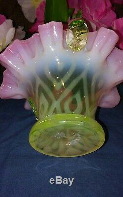 Scarce Victorian Quadruple Diamonds Rubina Verde Vaseline Pink Opalescent Basket