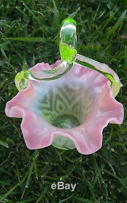 Scarce Victorian Quadruple Diamonds Rubina Verde Vaseline Pink Opalescent Basket