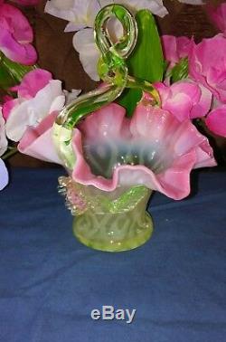 Scarce Victorian Quadruple Diamonds Rubina Verde Vaseline Pink Opalescent Basket