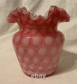 Scarce c. 1883 Phoenix Art Glass Pink Honeycomb Vase, Joseph Webb Glossy 4.75