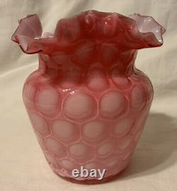 Scarce c. 1883 Phoenix Art Glass Pink Honeycomb Vase, Joseph Webb Glossy 4.75