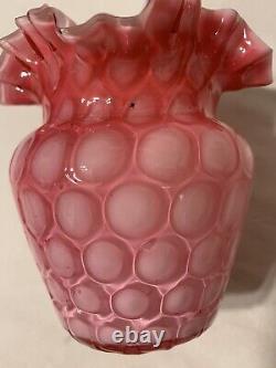 Scarce c. 1883 Phoenix Art Glass Pink Honeycomb Vase, Joseph Webb Glossy 4.75