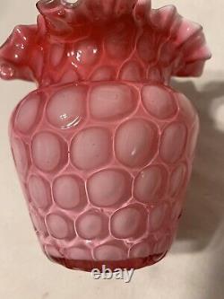 Scarce c. 1883 Phoenix Art Glass Pink Honeycomb Vase, Joseph Webb Glossy 4.75