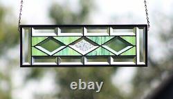 Seafoam Green Beveled Stained Glass Window Panel, Ready to Hang 19.5x6.5