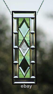 Seafoam Green Beveled Stained Glass Window Panel, Ready to Hang 19.5x6.5