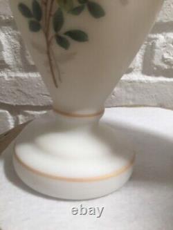 Set 2 Vintage Fenton Glass Vases Satin Opague Burmese Frosted Hand Painted