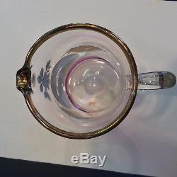 Set Antique Tall Bohemian Czech Enamel Blown Art Glass Pitcher 5 Beakers Goblets