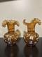 Set Of 2 Victorian-era Bohemian Hand Enameled Glass Vases Ruffled Rim Thumbprint
