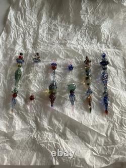 Set Of 6 Art Glass Ornament Corning NY Heavy Glass Colorful Victorian Drop