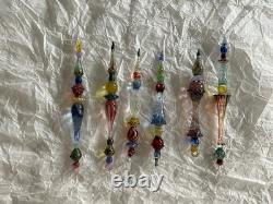 Set Of 6 Art Glass Ornament Corning NY Heavy Glass Colorful Victorian Drop