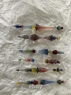 Set Of 6 Art Glass Ornament Corning NY Heavy Glass Colorful Victorian Drop
