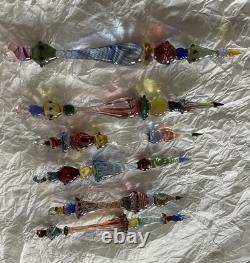 Set Of 6 Art Glass Ornament Corning NY Heavy Glass Colorful Victorian Drop
