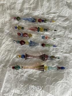 Set Of 6 Art Glass Ornament Corning NY Heavy Glass Colorful Victorian Drop