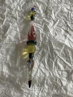 Set Of 6 Art Glass Ornament Corning NY Heavy Glass Colorful Victorian Drop