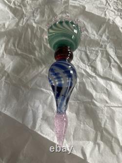 Set Of 6 Art Glass Ornament Corning NY Heavy Glass Colorful Victorian Drop
