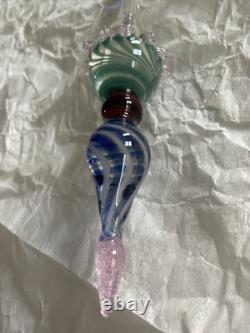 Set Of 6 Art Glass Ornament Corning NY Heavy Glass Colorful Victorian Drop
