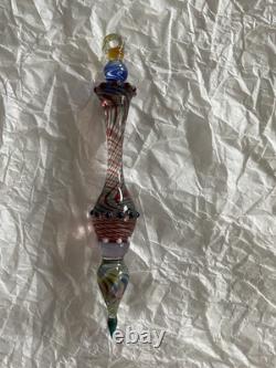 Set Of 6 Art Glass Ornament Corning NY Heavy Glass Colorful Victorian Drop