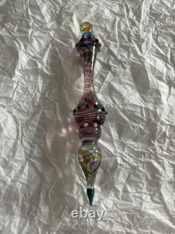 Set Of 6 Art Glass Ornament Corning NY Heavy Glass Colorful Victorian Drop