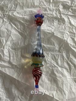 Set Of 6 Art Glass Ornament Corning NY Heavy Glass Colorful Victorian Drop