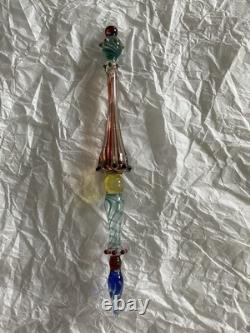 Set Of 6 Art Glass Ornament Corning NY Heavy Glass Colorful Victorian Drop
