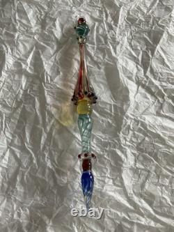 Set Of 6 Art Glass Ornament Corning NY Heavy Glass Colorful Victorian Drop