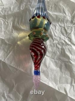 Set Of 6 Art Glass Ornament Corning NY Heavy Glass Colorful Victorian Drop