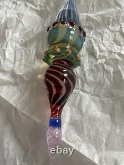 Set Of 6 Art Glass Ornament Corning NY Heavy Glass Colorful Victorian Drop