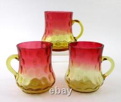 Set of 3 antique AMBERINA art glass Handled PUNCH CUPS mugs Victorian c. 1890's