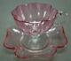 Set Of 4 Bohemian Lobmeyr Pink & Clear Quatrefoil Footed Punch Cups & Saucers