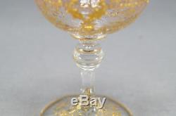 Set of 4 Moser Pale Cranberry Gold Floral Garlands Sherry Wine Glasses C. 1880-90