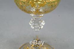 Set of 6 Moser Chartreuse Green Gold Floral Garlands Sherry Wine Glasses 1880-90