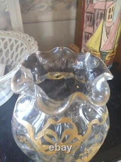 Short pinched Bulbous Gilt Glass Vase by Mont Joye, Legras, C1904