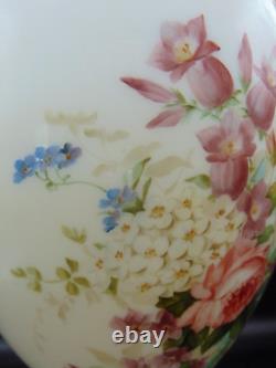 Signed Josephinenhütte Antique Opaline Hand Painted Floral Art Glass Urn Vase