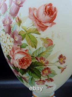 Signed Josephinenhütte Antique Opaline Hand Painted Floral Art Glass Urn Vase