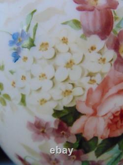 Signed Josephinenhütte Antique Opaline Hand Painted Floral Art Glass Urn Vase