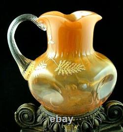 Signed Loetz Makart / Pink Hand Painted DEK III/41 Victorian Art Glass Pitcher