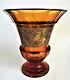 Signed Moser Antique Amber Gold Cameo Frieze Art Deco Bohemian Czech Glass Vase