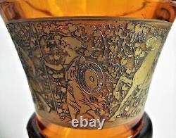 Signed MOSER Antique AMBER Gold Cameo Frieze Art Deco BOHEMIAN CZECH Glass VASE