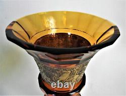 Signed MOSER Antique AMBER Gold Cameo Frieze Art Deco BOHEMIAN CZECH Glass VASE