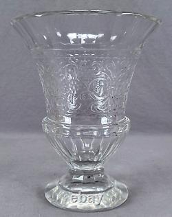 Signed Moser Engraved Floral Scrollwork & Cut Crystal Vase Dated 1895-1920 AS IS